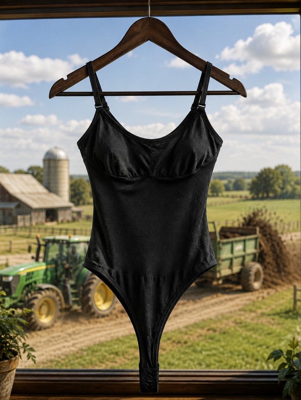 Black Women's Bodysuit Thong-Back Camisole